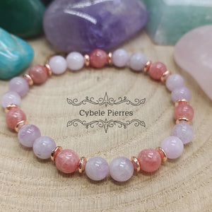 Bracelet Hathor - Kunzite extra et Rhodochrosite (4 et 6mm) - 17cm