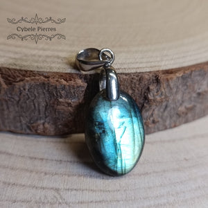 Pendentif  Ovale Labradorite (2cm) -Argent Rhodié 0.925