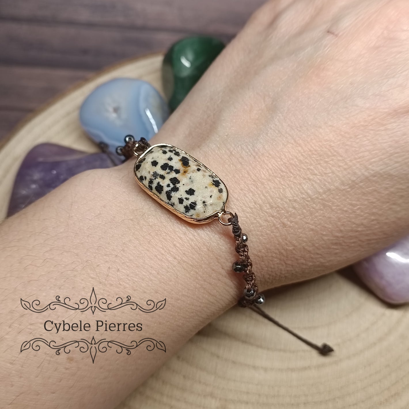 Bracelet Jaspe Dalmatien en Cabochon