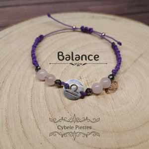 Bracelet Astrologie Balance Quartz Rose – Réglable, Breloque Argentée