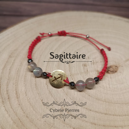 Bracelet Astrologie Sagittaire Labradorite – Réglable, Breloque dorée