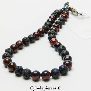 Bijou de téléphone Pierre de Lave et Œil de Taureau – Force et Énergie Naturelle - Cybele Pierres