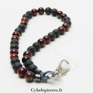 Bijou de téléphone Pierre de Lave et Œil de Taureau – Force et Énergie Naturelle - Cybele Pierres