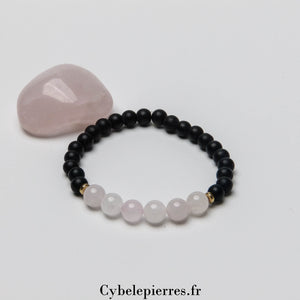 Bracelet 4ᵉ Chakra "Cœur" – Quartz Rose, Onyx & Hématite (8 mm) - 18 cm | Amour et Harmonie