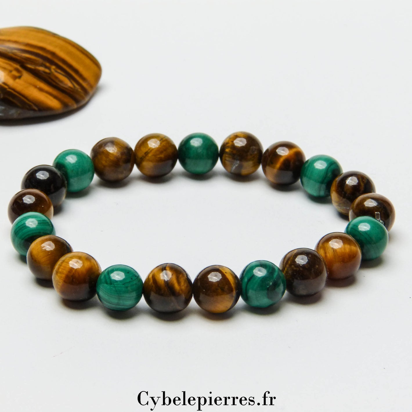 Bracelet Idéal – Œil de Tigre & Malachite (8 mm) - 17 cm | Confiance, Courage et Équilibre