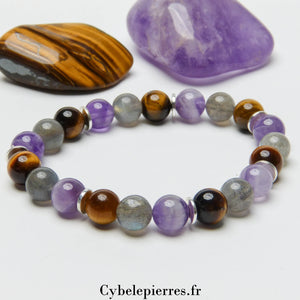 Bracelet Œil de Tigre, Labradorite et Améthyste (8mm) - 18cm | Protection et Intuition