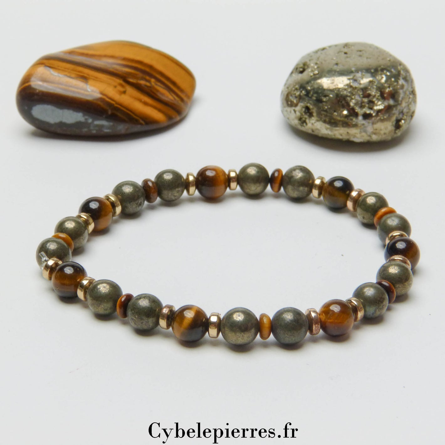 Bracelet Allotar - Œil de Tigre & Pyrite (8mm) - 17cm | Protection et Détermination