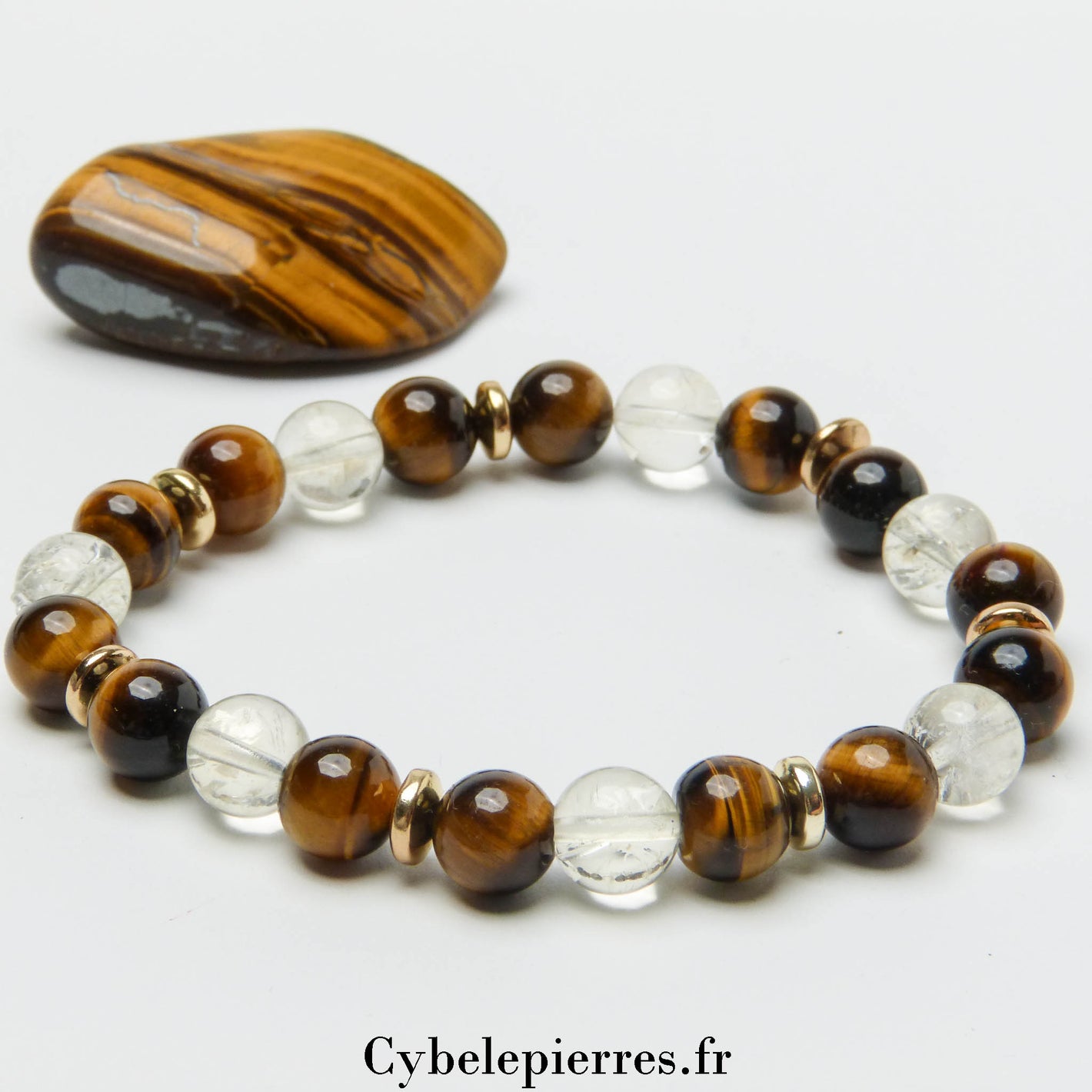 Bracelet Chance et Optimisme – Œil de Tigre & Citrine (8mm) – 19 cm | Énergie Positive et Réussite