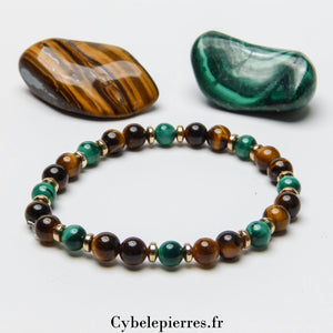 Bracelet Protection et Rêves  - Malachite et Oeil de tigre (6mm) - 18cm