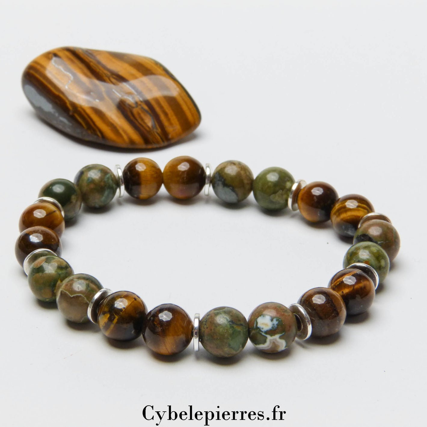 Bracelet Œil de Tigre et Ryolite (8mm) - 18cm | Équilibre et Créativité