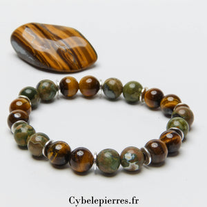 Bracelet Œil de Tigre et Ryolite (8mm) - 18cm | Équilibre et Créativité