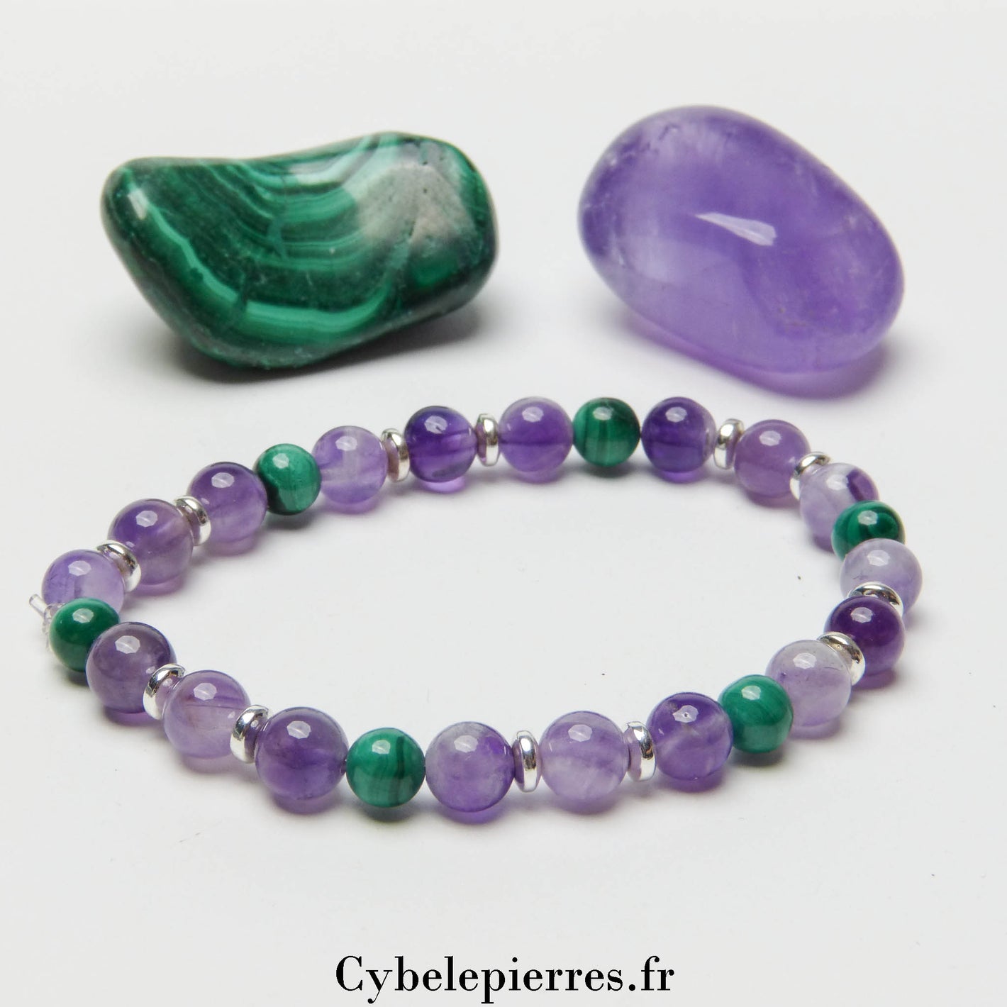 Bracelet Sentiment - Améthyste et Malachite (6mm) - 18cm | Équilibre et Confiance