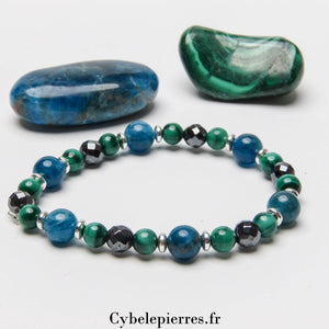 Bracelet Gaieté : Malachite et Apatite bleue (6 et 8mm) – 18 cm | Vitalité et Expression