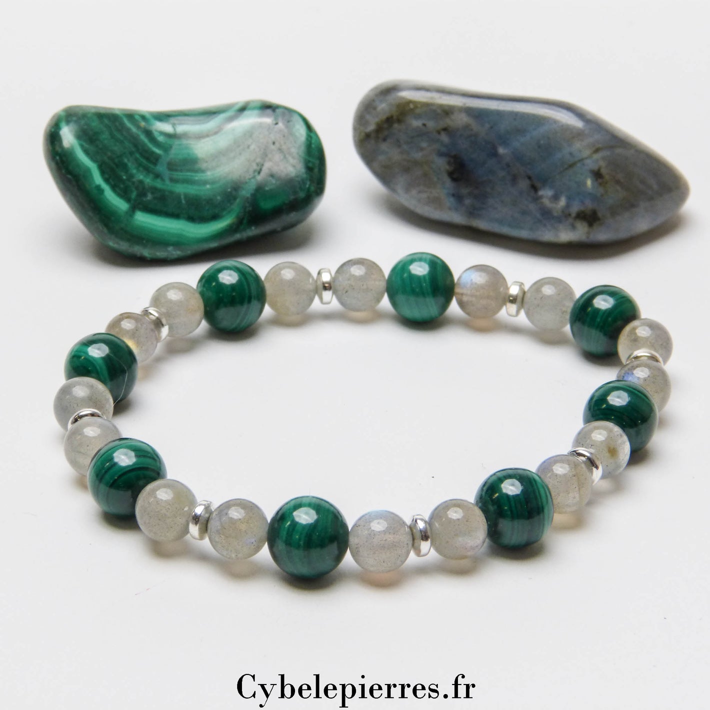 Bracelet Energie  - Labradorite et Malachite (6mm et 8mm) - 18cm