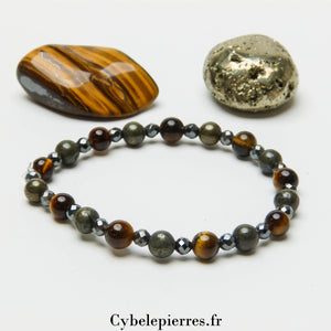 Bracelet Chance et Prospérité – Pyrite & Œil de Tigre (6mm) – 18 cm | Chance et Protection