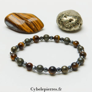 Bracelet Chance et Prospérité – Pyrite & Œil de Tigre (6mm) – 18 cm | Chance et Protection