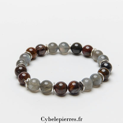 Bracelet Endurance - Labradorite et Grenat (8mm) - 18cm