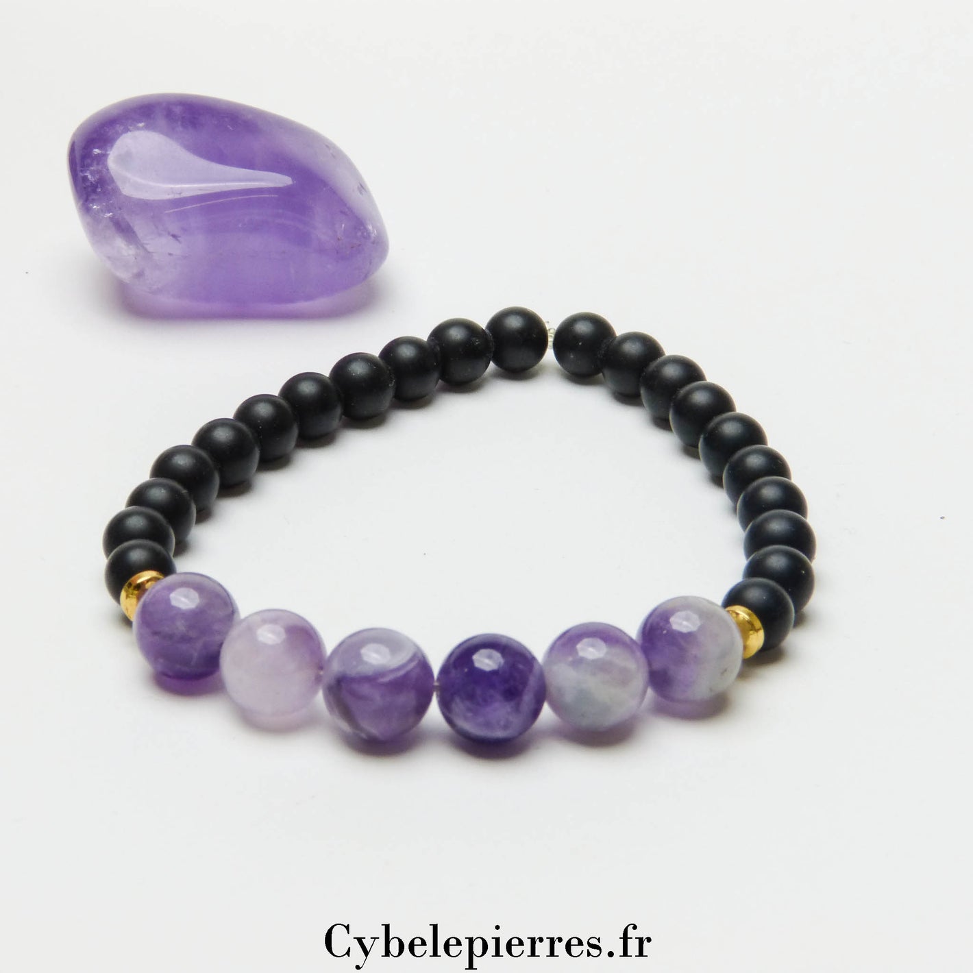 Bracelet 7ᵉ Chakra "Coronal" – Améthyste, Onyx & Hématite (8 mm) - 18 cm | Spiritualité et Éveil