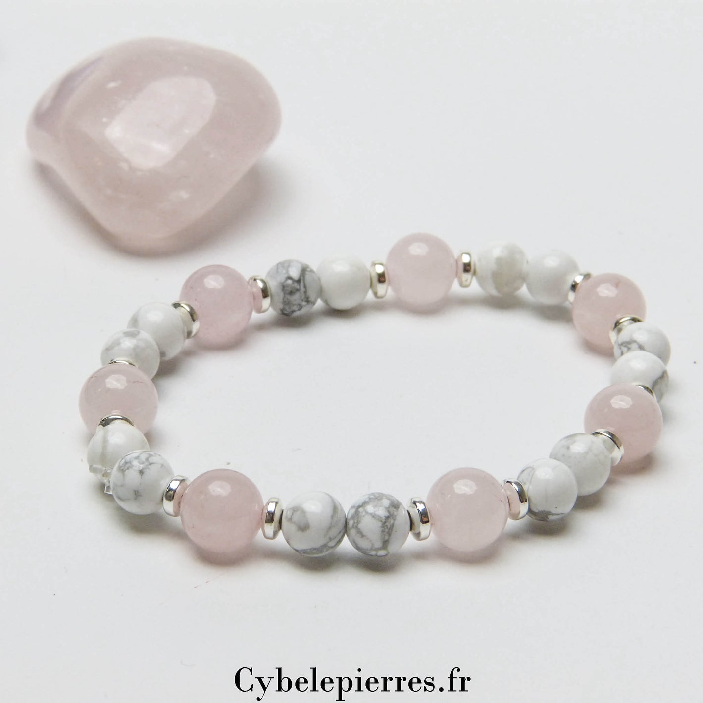 Bracelet Tendre Amour – Quartz Rose (8 mm) & Howlite (6 mm) - 18 cm | Apaisement et Expression