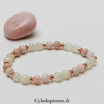 Bracelet Envie de Douceur - Opale Rose et Pierre de Lune Blanche (6mm) - 18cm | Apaisement et Harmonie