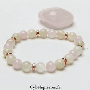 Bracelet Cérès – Quartz Rose et Pierre de Lune (8mm) – 19 cm | Féminité et Intuition