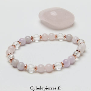 Bracelet Bonheur – Quartz Rose, Kunzite et Cristal de Roche (6mm) – 18 cm | Apaisement et Harmonie