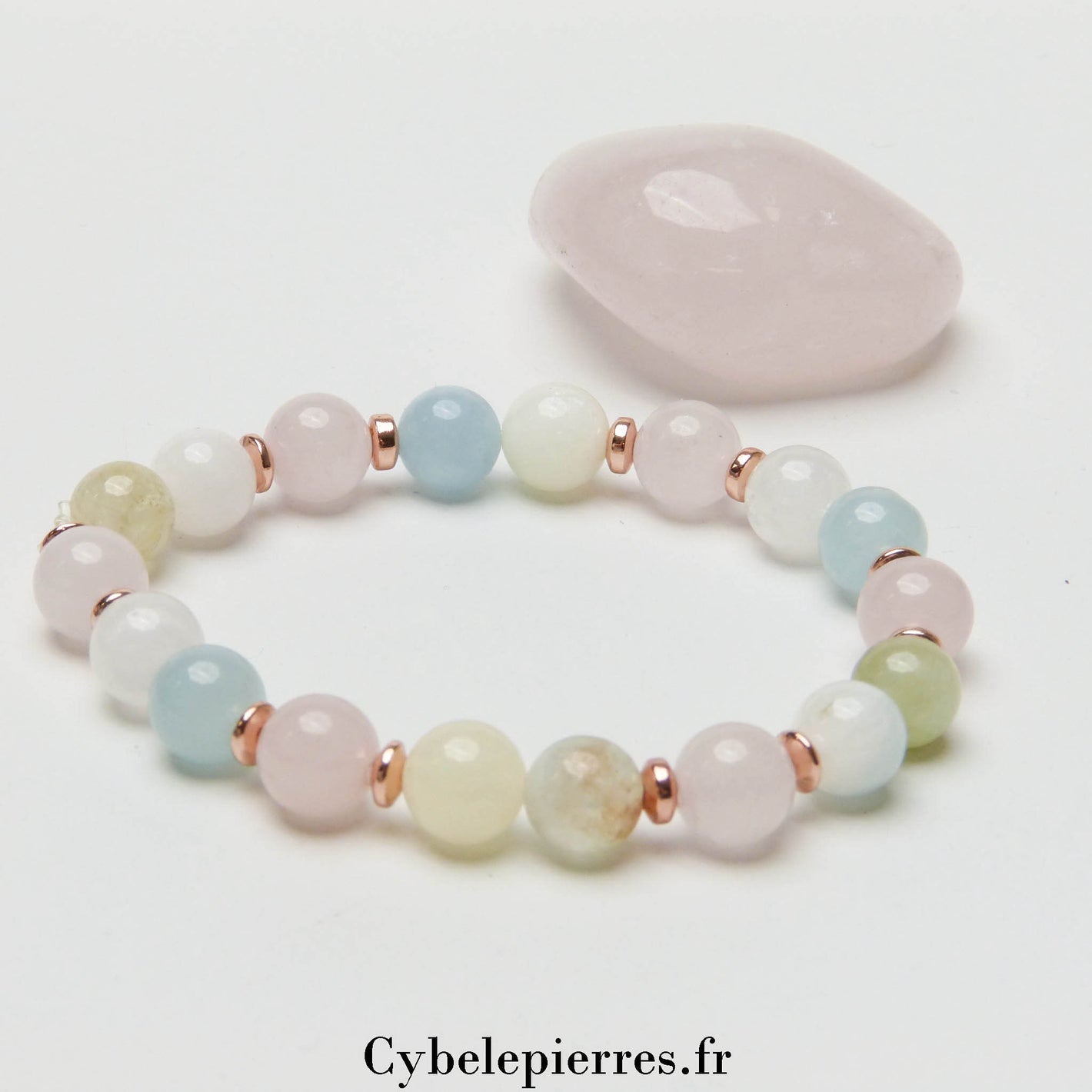 Bracelet Brise Légère - Béryl et Quartz Rose (8mm) - 17cm | Harmonie et Douceur