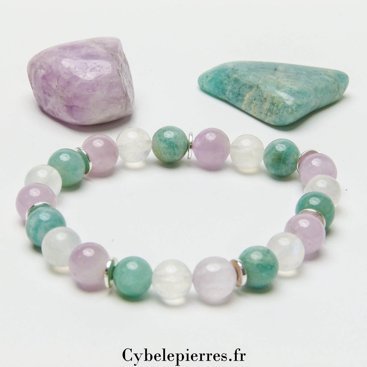 Bracelet Douceur - Amazonite, Péristérite et Kunzite (8mm) - 19cm