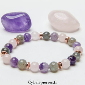 Bracelet Estime – Labradorite, Quartz Rose & Améthyste (8 mm) | Protection, Équilibre et Créativité