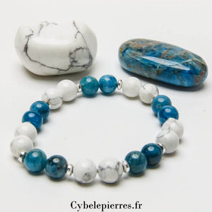 Bracelet Achlae – Apatite & Howlite (8 mm) - 18 cm | Clarté Mentale et Communication