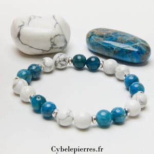 Bracelet Achlae – Apatite & Howlite (8 mm) - 18 cm | Clarté Mentale et Communication