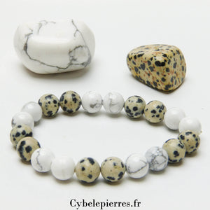 Bracelet On avance ! – Jaspe Dalmatien et Howlite (8mm) | Motivation et Clarté