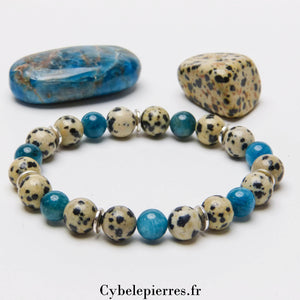 Bracelet Communication et Relation - Jaspe Dalmatien et Apatite (8mm) - 18cm | Expression et Harmonie