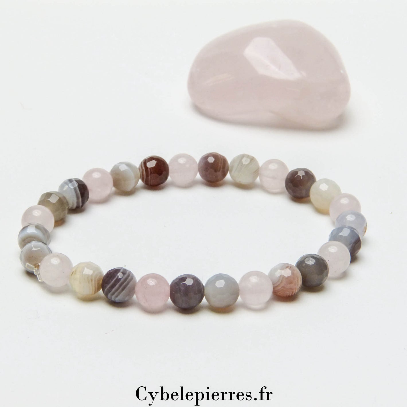 Bracelet Altruisme - Quartz Rose et Agate Rubanée (6mm) - 18cm | Douceur et Stabilité