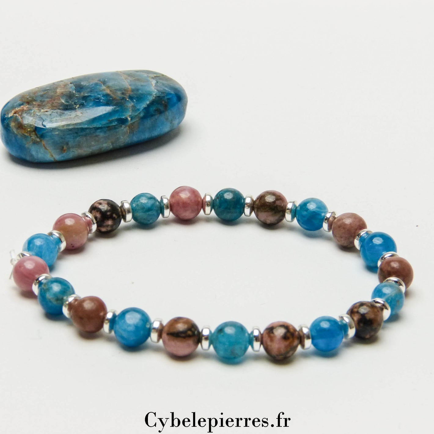 Bracelet Tendresse et Vérité – Apatite Bleue & Rhodonite (6 mm) - 18 cm | Clarté et Équilibre