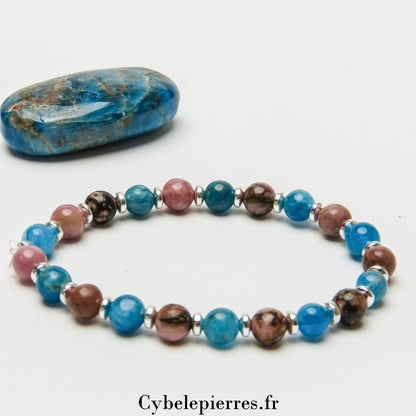 Bracelet Tendresse et Vérité – Apatite Bleue & Rhodonite (6 mm) - 18 cm | Clarté et Équilibre