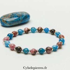 Bracelet Tendresse et Vérité – Apatite Bleue & Rhodonite (6 mm) - 18 cm | Clarté et Équilibre