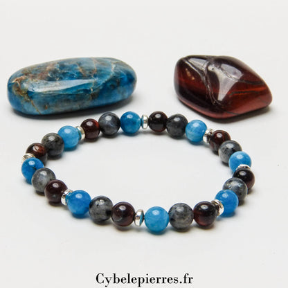 Bracelet Cérès – Apatite, Larvikite et Œil de Taureau (6mm) – 17 cm | Protection et Intuition