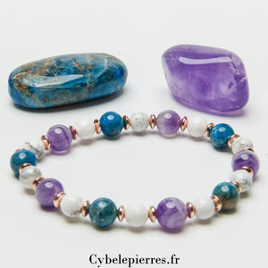 Bracelet  Equilibre - Améthyste, Apatite bleue et Howlite (6 et 8mm) - 18cm