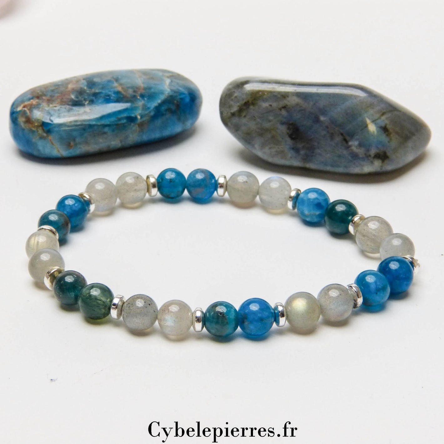 Bracelet Apatite bleue et Labradorite (6mm) - 18cm