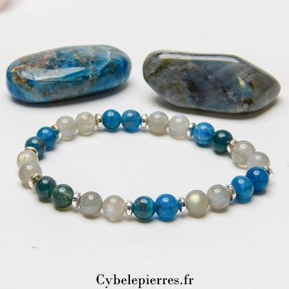 Bracelet Apatite bleue et Labradorite (6mm) - 18cm