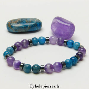 Bracelet Zen – Apatite Bleue & Améthyste (8 mm) - 19 cm | Sérénité et Clarté Mentale