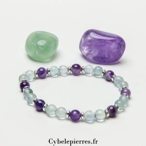 Bracelet Concentration - Améthyste et Fluorine Bleue (6mm) - 18 cm | Clarté et Focus