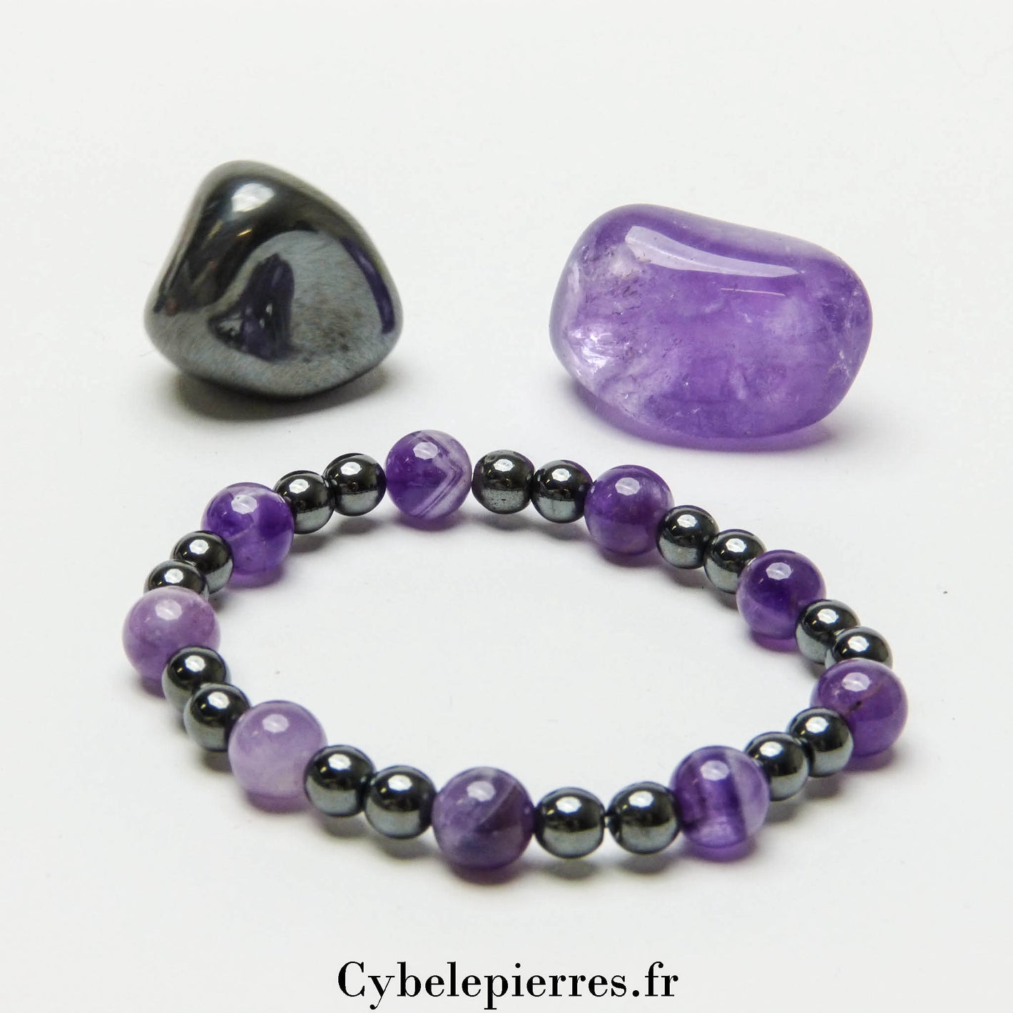 Bracelet Évolution - Améthyste et Hématite (8mm et 6mm) – 18 cm | Ancrage et Transformation