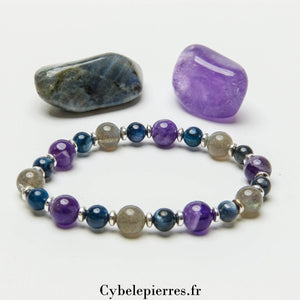 Bracelet Courtois – Cyanite, Labradorite et Améthyste (6mm et 8mm) – 18 cm | Clarté et Protection