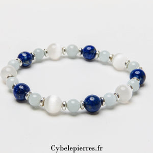 Bracelet Organisation mentale - Aigue-marine, Lapis-Lazuli et Sélénite (6 et 8mm) - 18cm