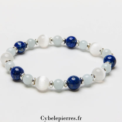 Bracelet Organisation Mentale - Aigue-marine, Lapis-Lazuli et Sélénite (6 et 8mm) - 18cm | Clarté et Concentration