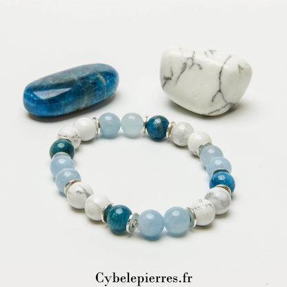 Bracelet Communication et Perception – Apatite, Aigue-Marine & Howlite (8 mm) - 18 cm | Clarté et Sérénité