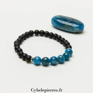 Bracelet 5ᵉ Chakra "Laryngé" – Apatite Bleue, Onyx & Hématite (8 mm) - 18 cm | Communication et Clarté