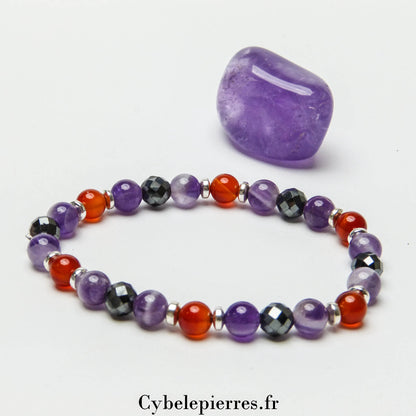 Bracelet Volonté - Cornaline et Améthyste (6mm) -18cm | Courage et Équilibre